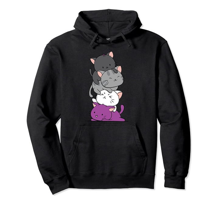 Kawaii Cat Pile Anime Hoodie - Asexual Pride Flag Kittens, T-Shirt, Sweatshirt
