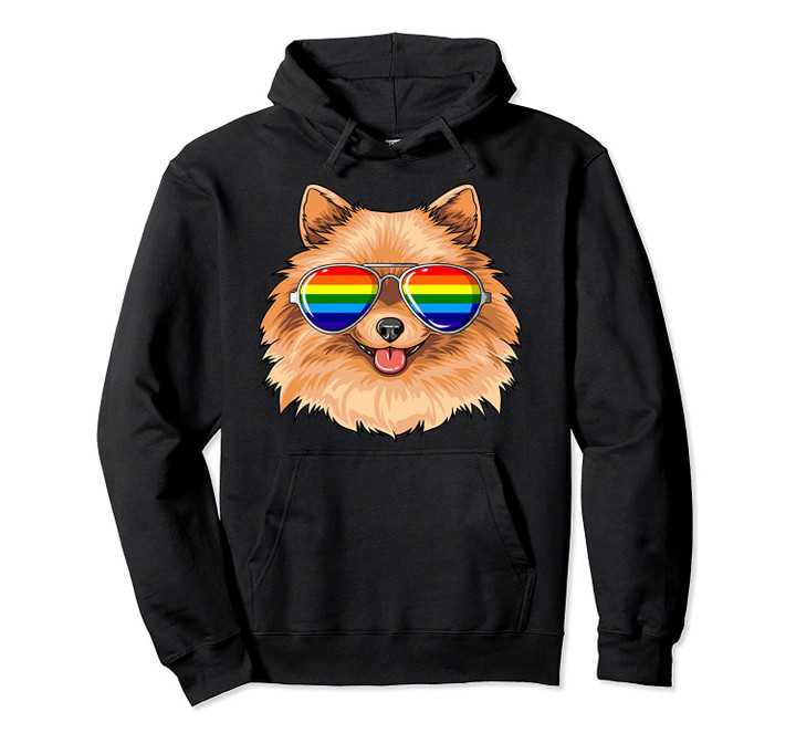 Pomeranian Gay Pride Flag LGBT Rainbow Sunglasses Pomeranian Pullover Hoodie, T-Shirt, Sweatshirt