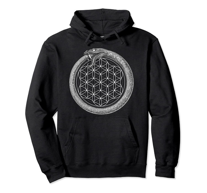 Ouroboros Snake Sacred Geometry Flower Of Life Symbol Pullover Hoodie, T-Shirt, Sweatshirt