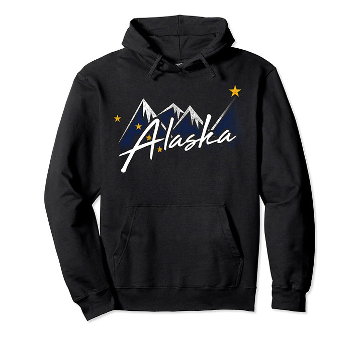 Alaska Flag Mountains Distressed State Souvenir Gift Pullover Hoodie, T-Shirt, Sweatshirt
