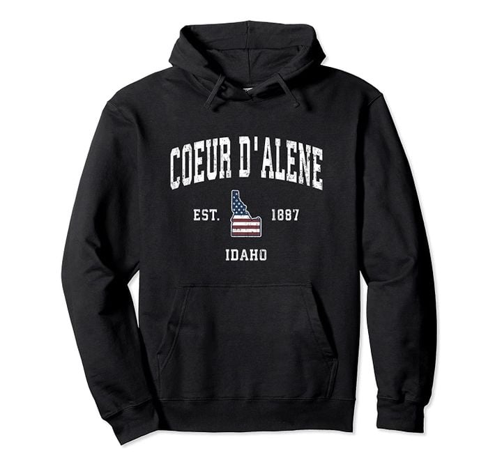 Coeur d'Alene Idaho ID Vintage American Flag Sports Design Pullover Hoodie, T-Shirt, Sweatshirt