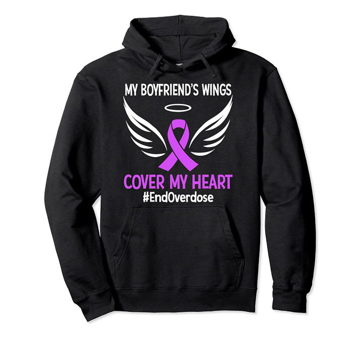 My Boyfriend's Wings Cover My Heart Purple Ribbon Pullover Hoodie, T-Shirt, Sweatshirt