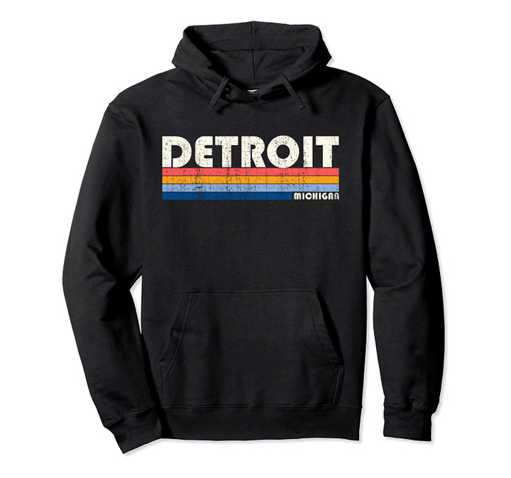 Vintage 70s 80s Style Detroit, MI Pullover Hoodie, T-Shirt, Sweatshirt