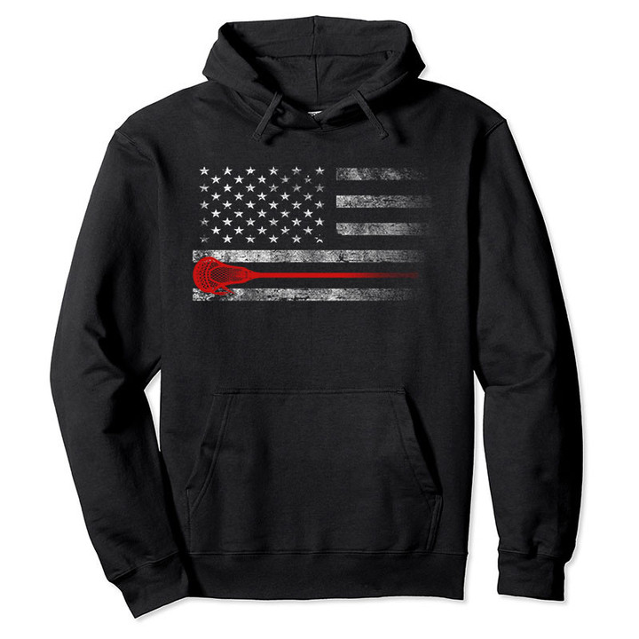 Lacrosse American Flag Lax Stick Pullover Hoodie Sport