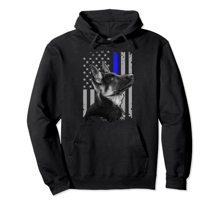 German Shepherd K9 Unit Thin Blue Line Flag Police Gift Pullover Hoodie