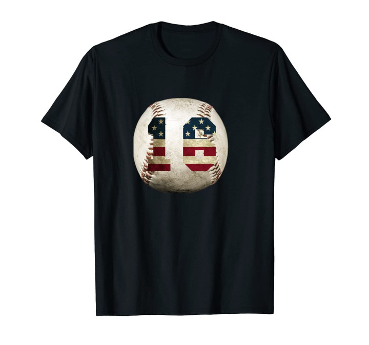 Baseball number 16 with American USA flag Unisex T-Shirt