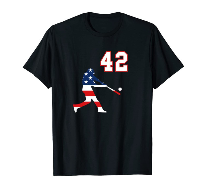 Baseball player number 42 with American USA flag Unisex T-Shirt