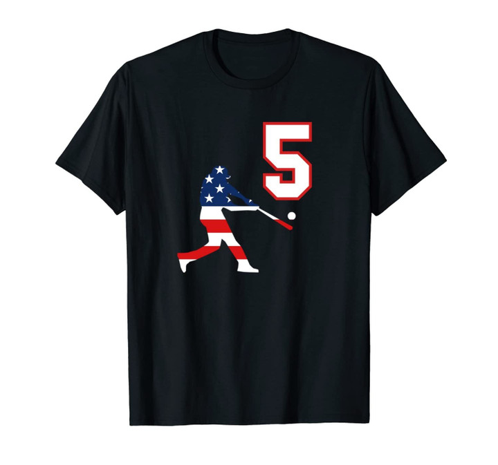 Baseball player number 5 with American USA flag Unisex T-Shirt