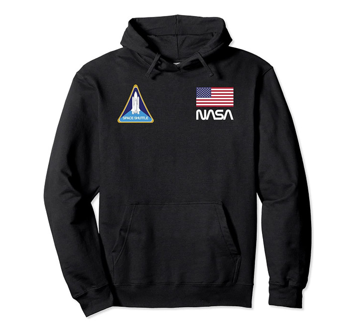 Retro NASA, Space Shuttle, USA Flag Logo Hooded Sweatshirt, T-Shirt, Sweatshirt
