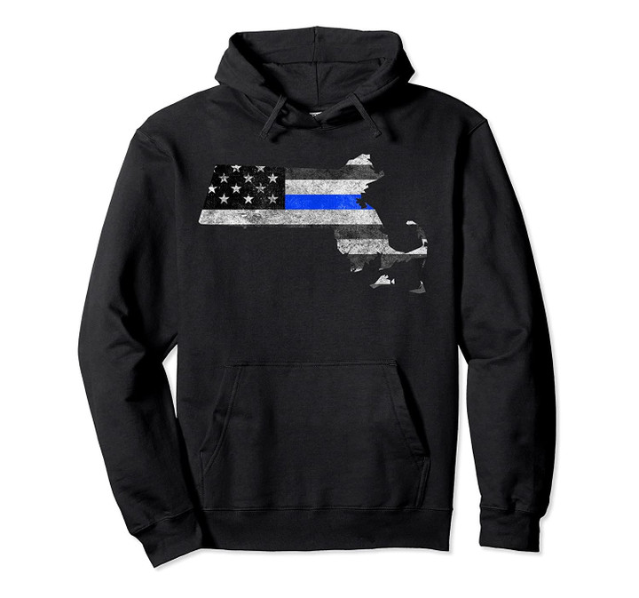 Police Thin Blue Line Massachusetts USA Flag Map Hoodie, T-Shirt, Sweatshirt
