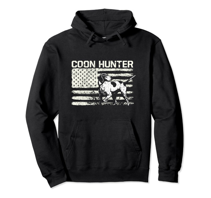 USA Flag Patriotic American Coon Hunter Hunting Lover Pullover Hoodie
