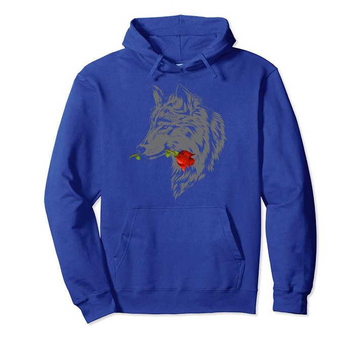 Wolf Rose Cute Valentine Gray Wolf Gift Pullover Hoodie