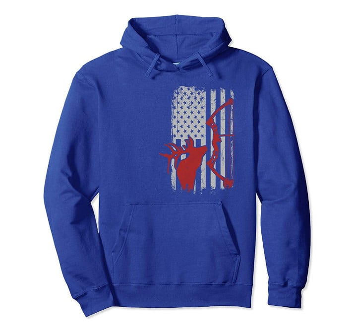 Elk Hunting - Vintage USA American Flag Gift for Bow Hunters Pullover Hoodie
