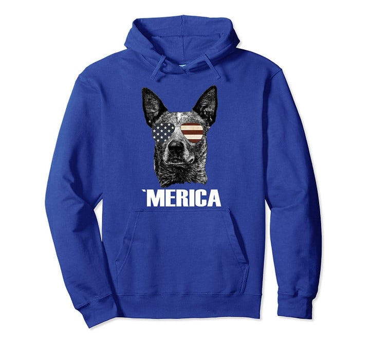 4th July Blue Heeler Dog Merica Patriotic USA US Flag Gift Pullover Hoodie