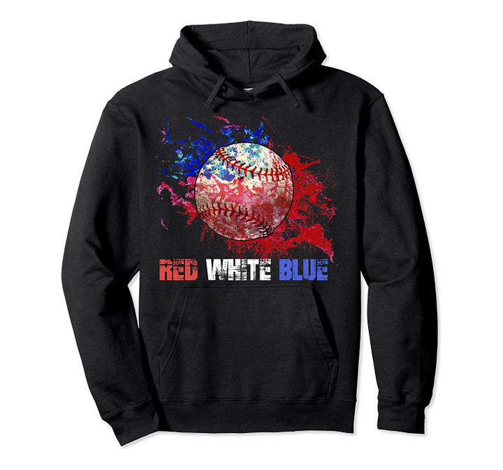 Red White Blue Baseball Splash USA Patriot American Flag Pullover Hoodie