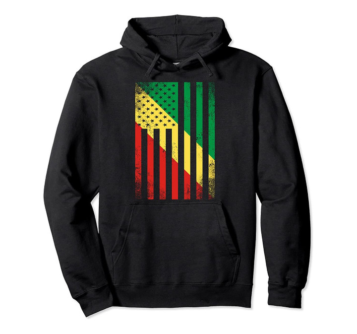 Half Congolese Flag | Vintage American Inside Me USA Gift Pullover Hoodie