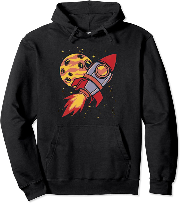 Space Rocket with Moon and Stars for Men Women Children Pullover Hoodie