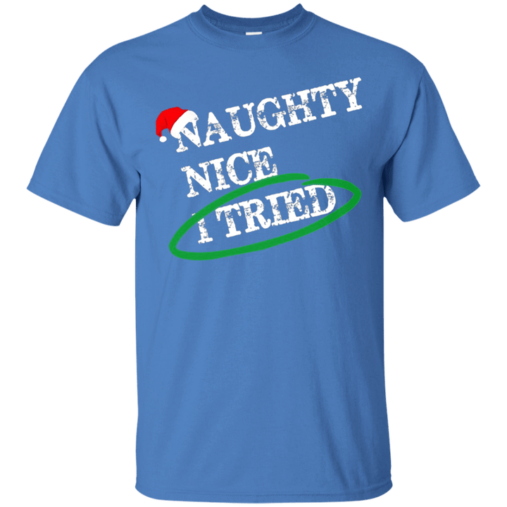 NAUGHTY- NICE- I TRIED Christmas T-shirt