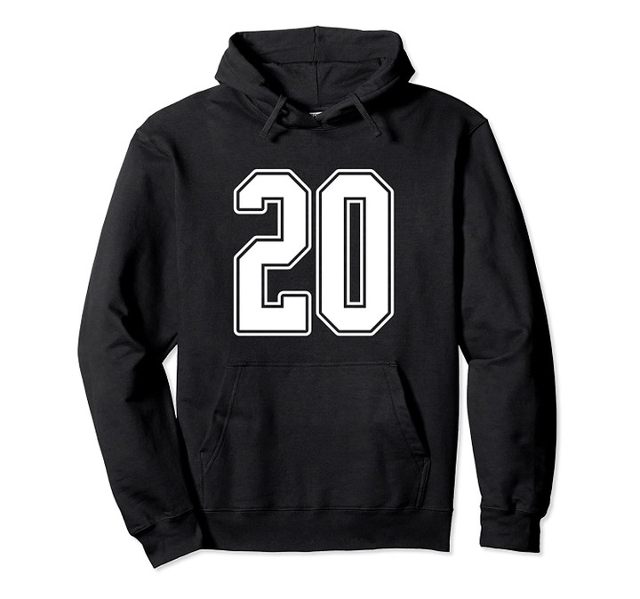 #20 White Outline Number 20 Sports Fan Jersey Style Pullover Hoodie, T Shirt, Sweatshirt