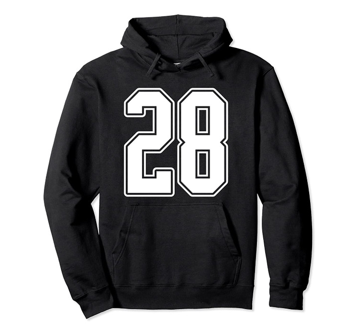 #28 White Outline Number 28 Sports Fan Jersey Style Pullover Hoodie, T Shirt, Sweatshirt