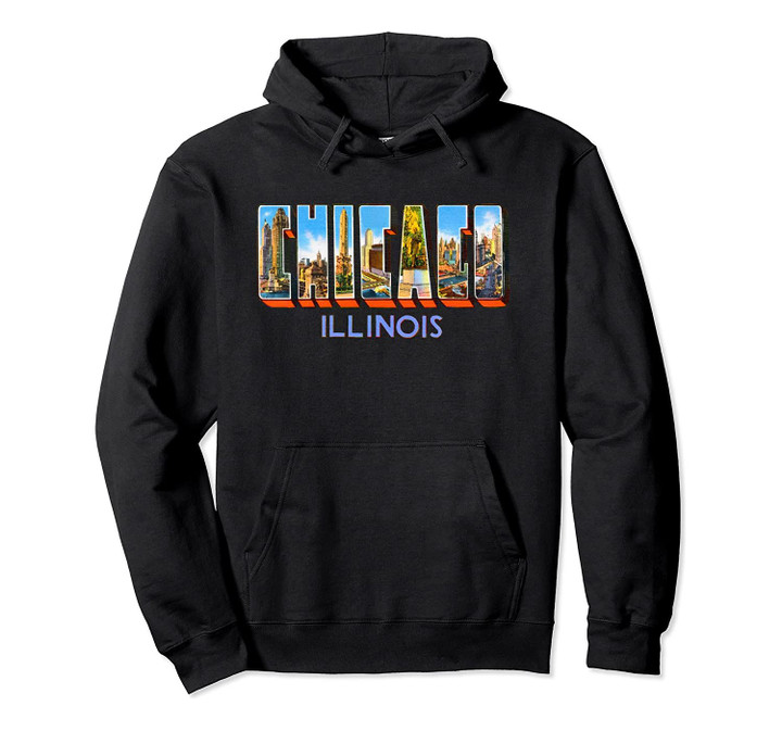Chicago Illinois IL Vintage Retro Souvenir Pullover Hoodie, T Shirt, Sweatshirt