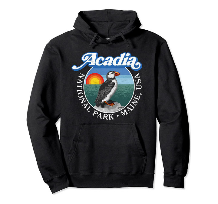 Retro Acadia National Park Vintage Maine Puffin Graphic Pullover Hoodie, T Shirt, Sweatshirt