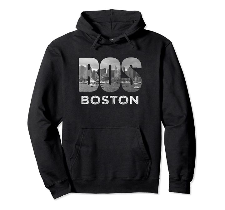 BOS Downtown Boston Massachusetts Skyline City Fan Art Gift Pullover Hoodie, T Shirt, Sweatshirt