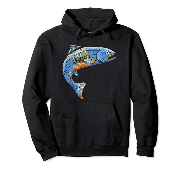 Retro Idaho Flag Trout Vintage Fly Fishing Graphic Design Pullover Hoodie, T Shirt, Sweatshirt