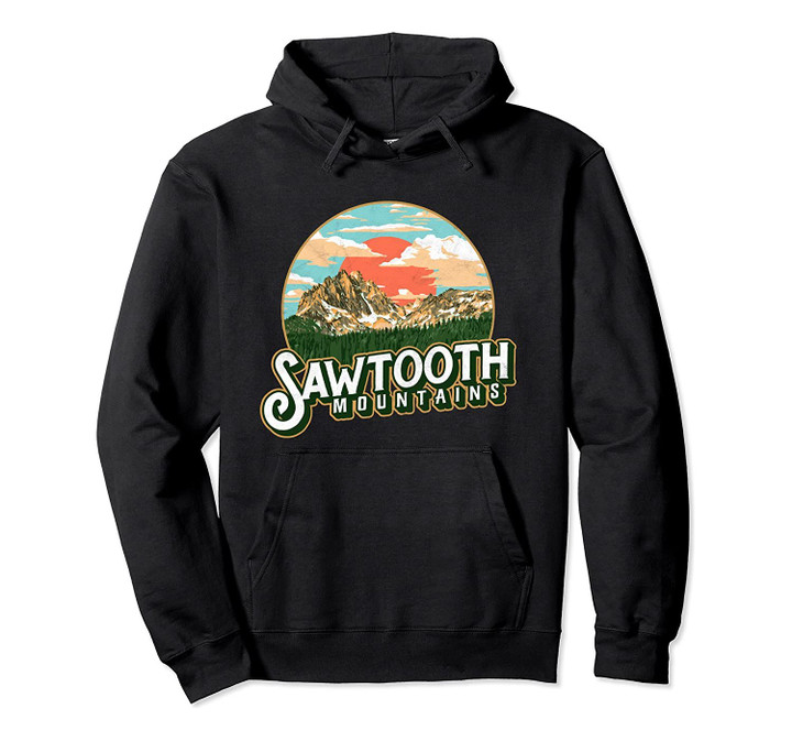 Sawtooth Mountains Idaho Vintage Retro Graphic Pullover Hoodie, T Shirt, Sweatshirt