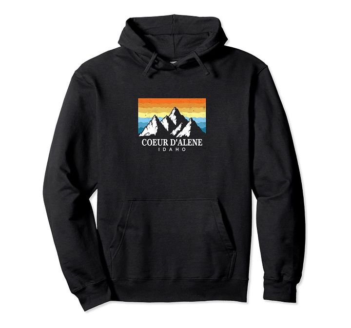Vintage Coeur d'Alene, Idaho Mountain Hiking Souvenir Print Pullover Hoodie, T Shirt, Sweatshirt