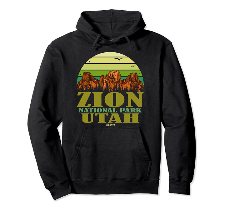 Zion National Park Utah Mountain Est 1919 Retro Vintage Pullover Hoodie T Shirt Sweatshirt