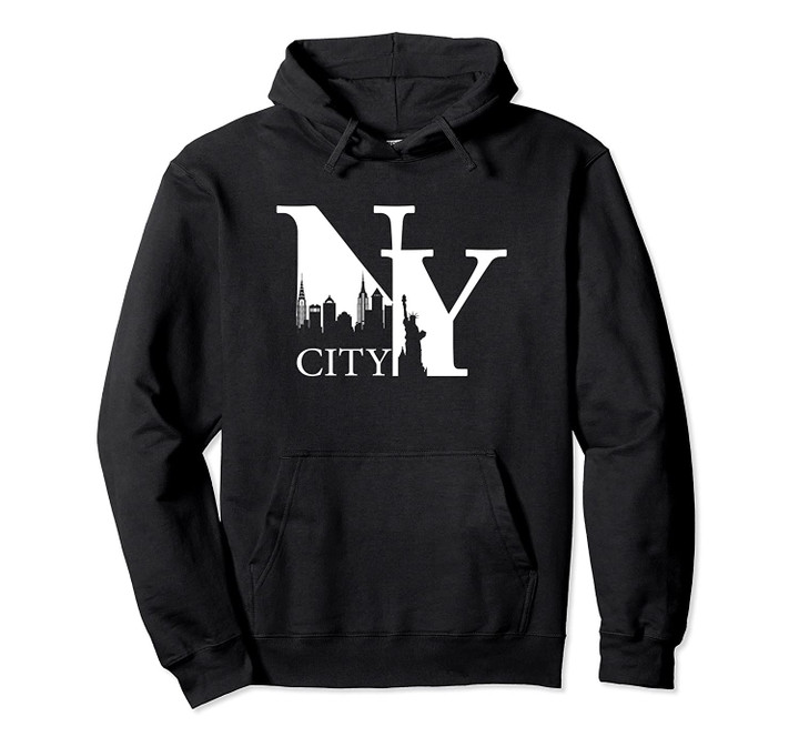 New York City NYC Silhouette Initials Typography Art Pullover Hoodie, T Shirt, Sweatshirt