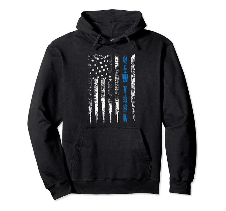 Blue Line New York Distressed National Police Week Gift Pullover Hoodie, T Shirt, Sweatshirt