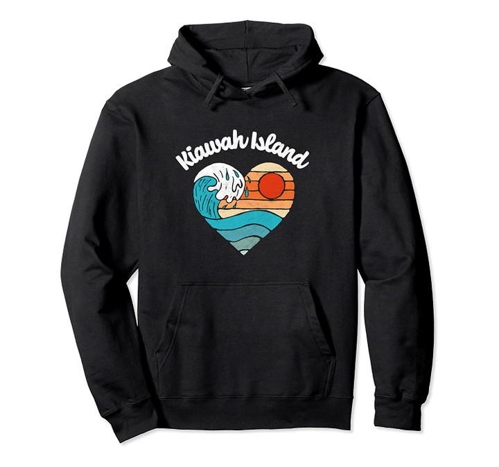 Kiawah Island Beach Lover Retro Heart Surf & Wave Graphic Pullover Hoodie, T Shirt, Sweatshirt