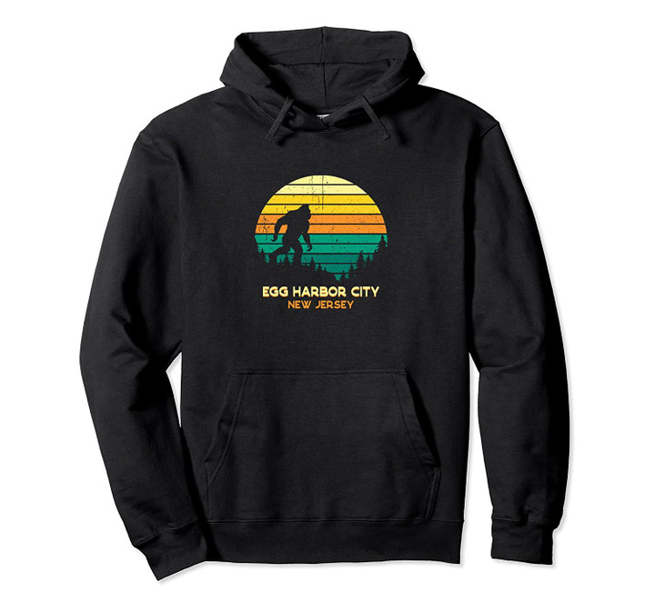 Retro Egg Harbor City, New Jersey Bigfoot Souvenir Pullover Hoodie, T Shirt, Sweatshirt
