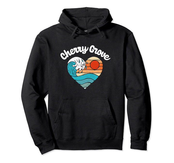 Cherry Grove Beach Lover Retro Heart Surf & Wave Graphic Pullover Hoodie, T Shirt, Sweatshirt