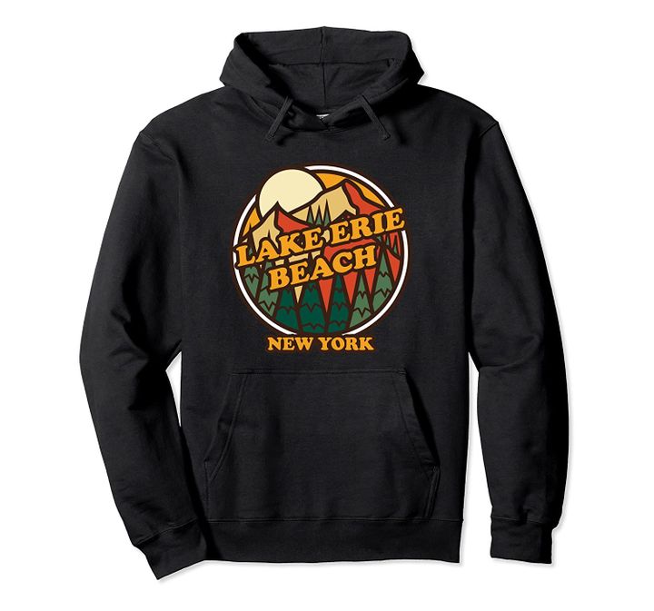 Vintage Lake Erie Beach, New York Mountain Hiking Print Pullover Hoodie, T Shirt, Sweatshirt
