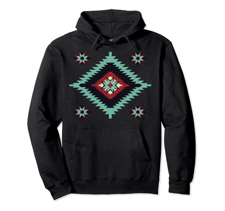 Southwest Santa Fe Navajo Indigenous Tribal Pattern Pullover Hoodie, T Shirt, Sweatshirt