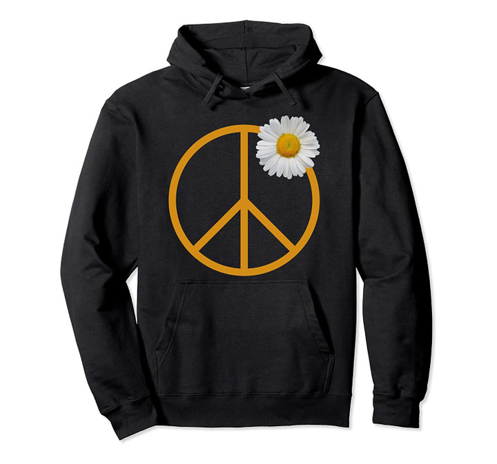 Peace Sign White Flower Boho Hippie Style Pullover Hoodie, T Shirt, Sweatshirt
