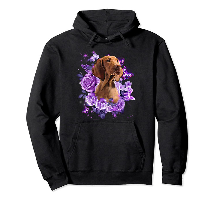 Tee89s Vizsla purple flowers Pullover Hoodie, T Shirt, Sweatshirt
