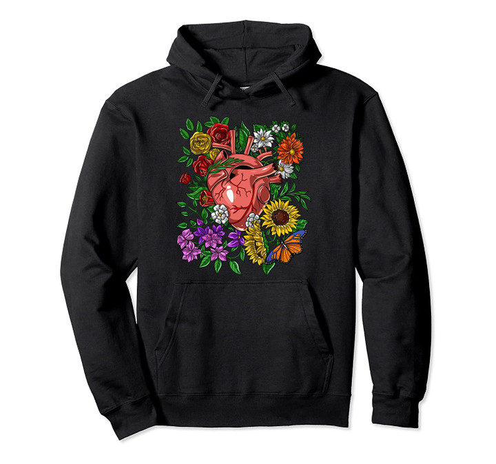Anatomical Heart Flowers Hippie Sunflower Roses Floral Women Pullover Hoodie, T Shirt, Sweatshirt