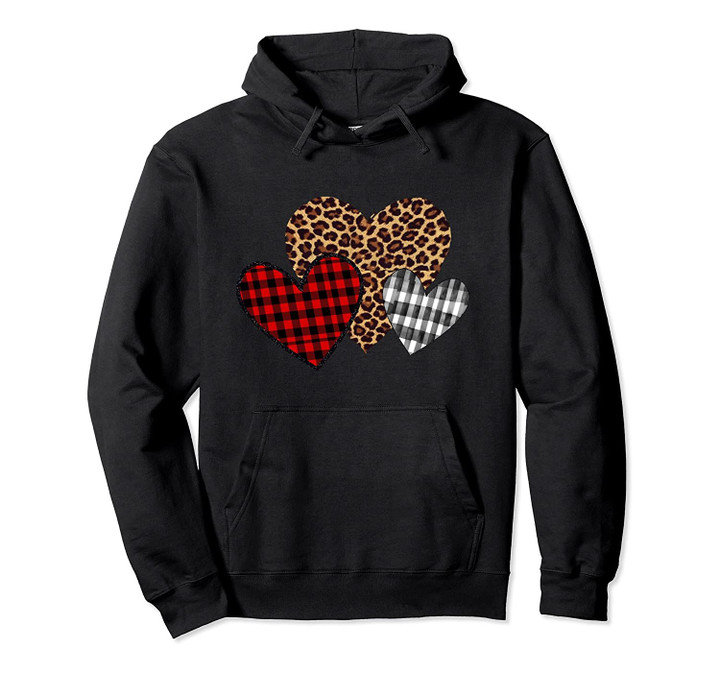 Teachers Valentines 3 Hearts Buffalo Plaid Leopard Pullover Hoodie, T Shirt, Sweatshirt
