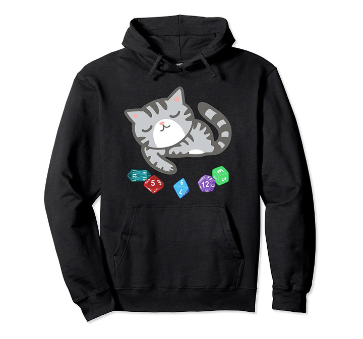 Gray Kitty With Gaming Dice DM Kitty Game Pullover Hoodie, T Shirt, Sweatshirt