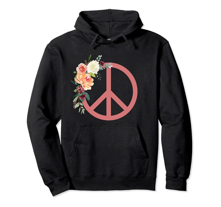 Peace Sign with Flowers Boho Vibe Pullover Hoodie, T Shirt, Sweatshirt