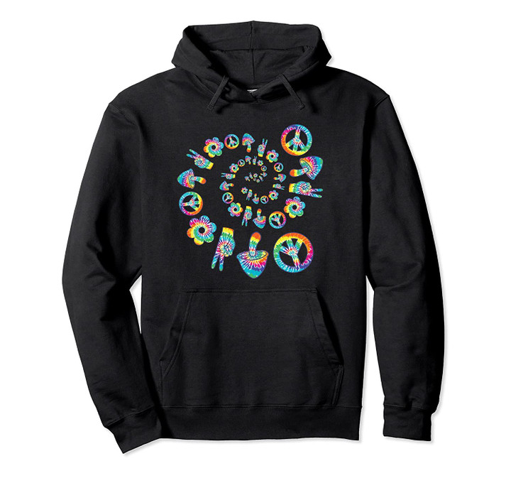 Trippy Colorful Hippie Mushroom Peace Sign Flower Spiral Pullover Hoodie, T Shirt, Sweatshirt