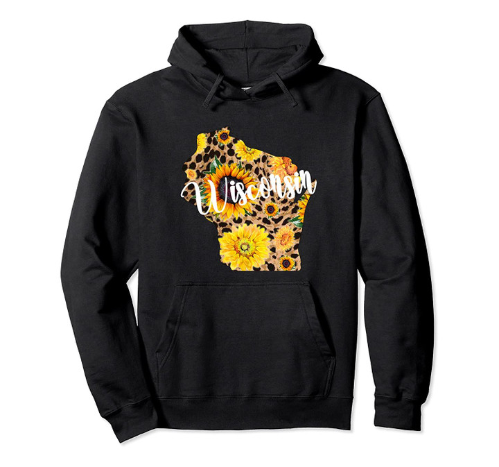 Wyoming Sunflower Leopard Print Wildflower State Map Pullover Hoodie, T Shirt, Sweatshirt