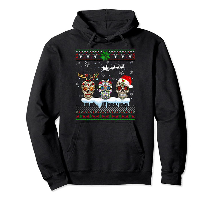 Christmas Three Mexican Flower Sugar Skull Ugly Sweater Pullover Hoodie, T Shirt, Sweatshirt