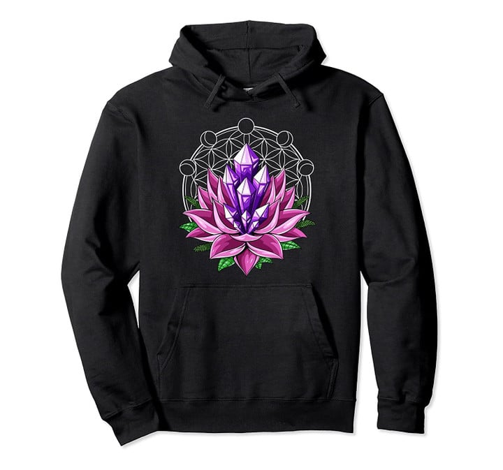 Lotus Crystals Zen Flower Of Life Hippie Sacred Geometry Pullover Hoodie, T Shirt, Sweatshirt