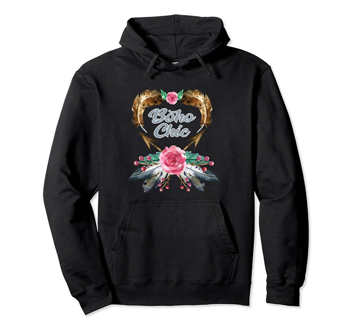 Cute Bohemian Boho Feathers With Flowers and Love Arrows Pullover Hoodie, T Shirt, Sweatshirt