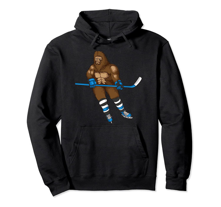 Cool Bigfoot Playing Ice Hockey | Funny Squatch Athlete Gift Pullover Hoodie, T Shirt, Sweatshirt
